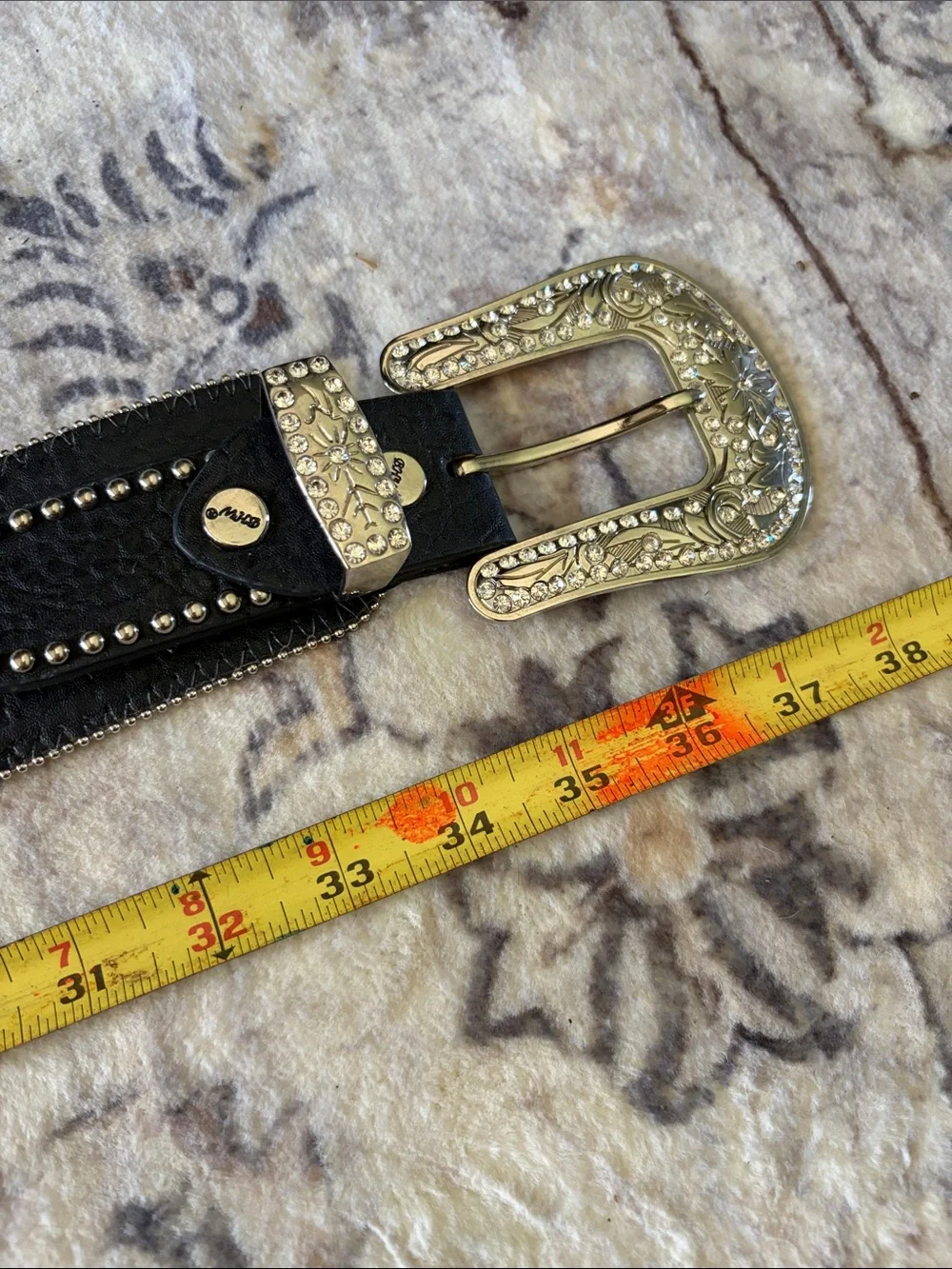 Women's Black Crystal Western Belt with Ornate Silver Buckle small